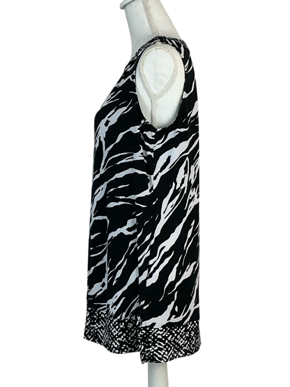 Zebra Animal Print Top Sleeveless Kehole Tunic Tank Blouse Black White Large - Picture 4 of 16